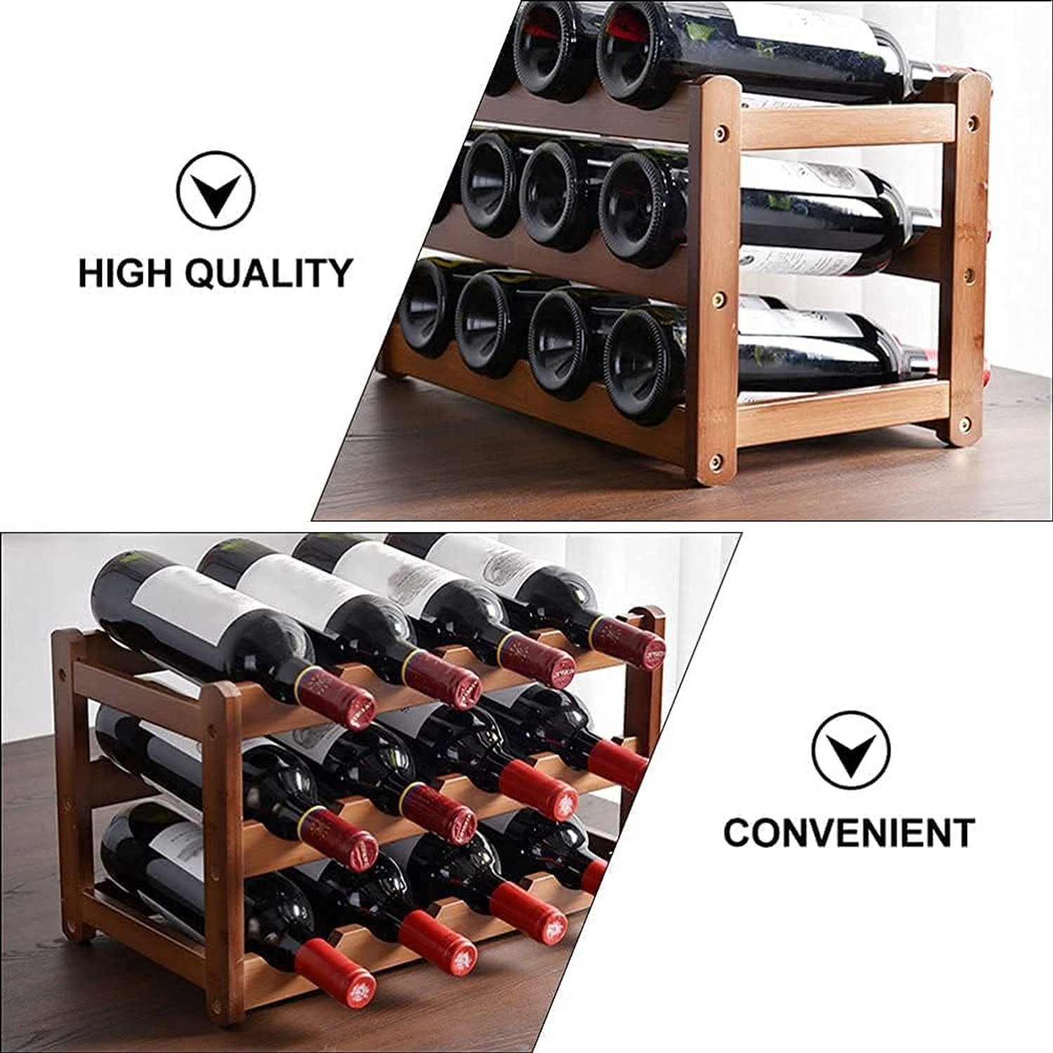 Bamboo Wine Rack 12 Bottle 3-Tier Countertop Stand
