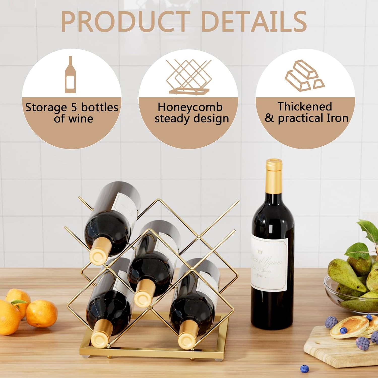 Gold 5 Bottle Countertop Wine Rack: image 3