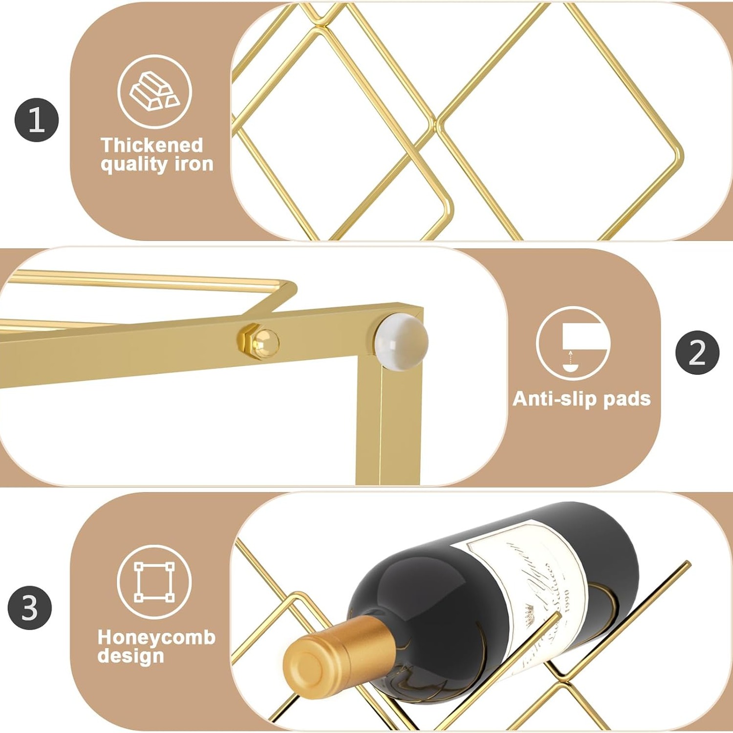 Gold 5 Bottle Countertop Wine Rack: image 6