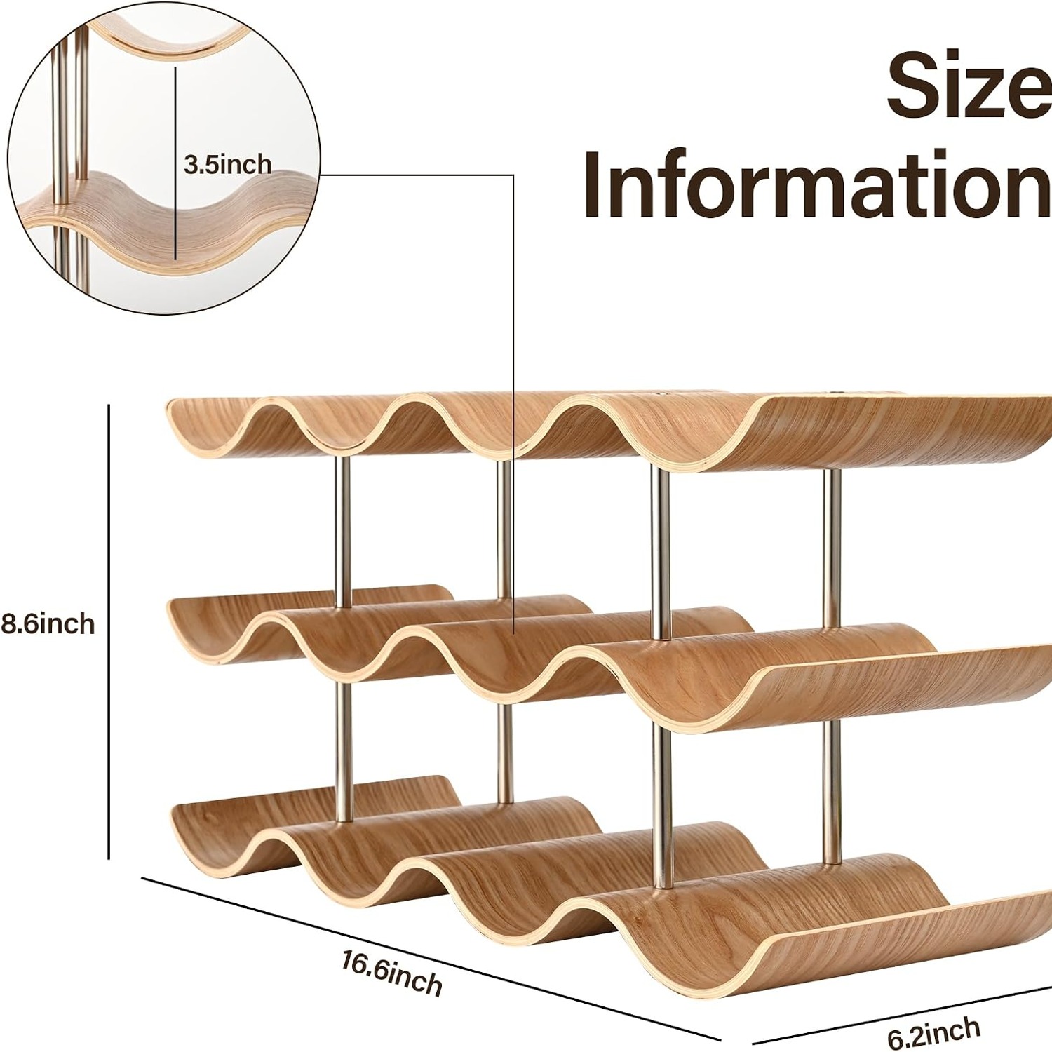 Wavy Wooden 12 Bottle Countertop Wine Rack