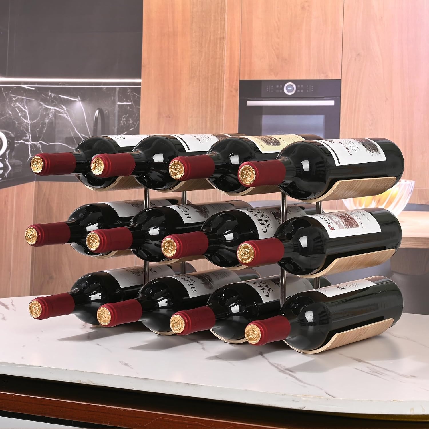 Wavy Wooden 12 Bottle Countertop Wine Rack: image 7