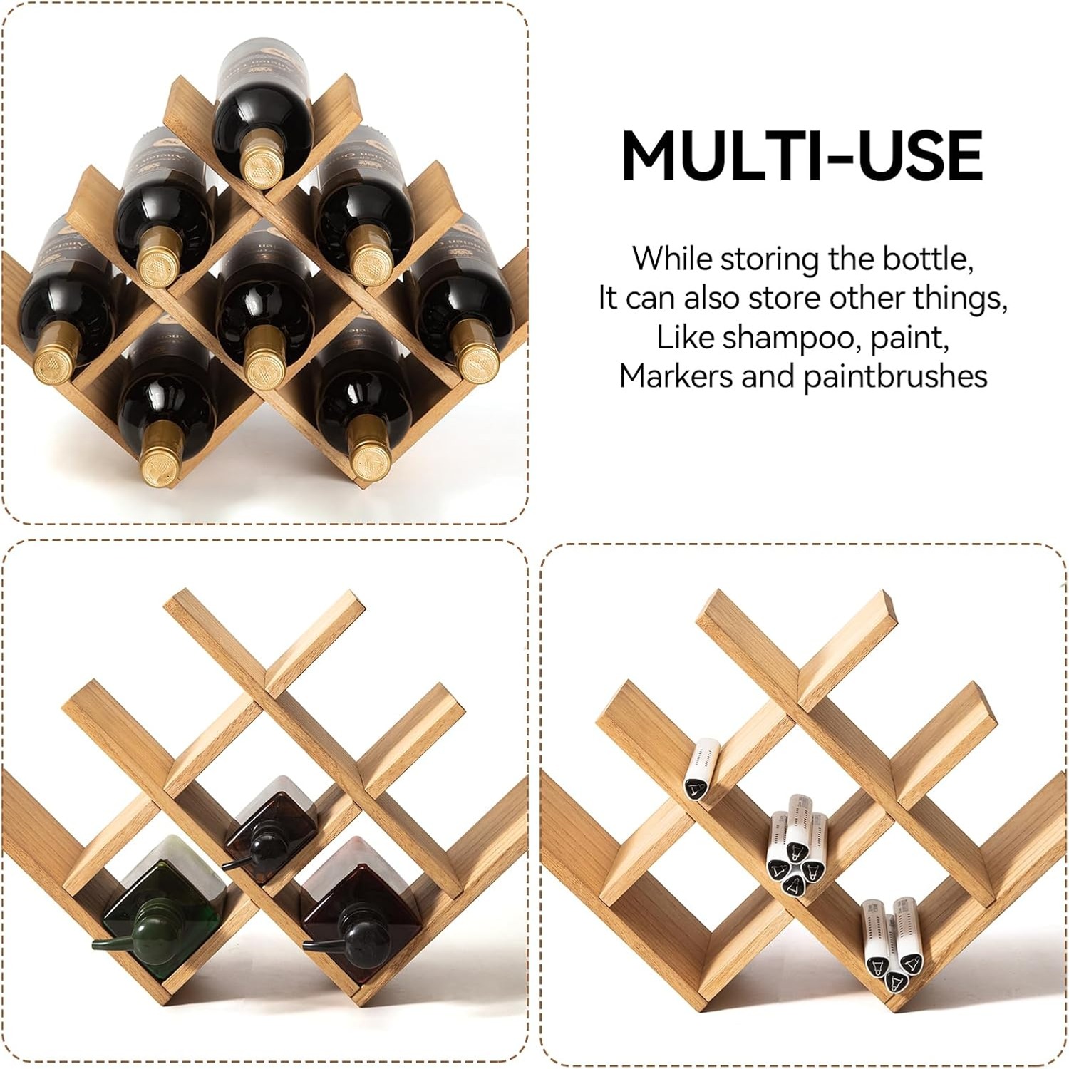 3-Tier Wooden Wine Rack (8 Bottle, Countertop)