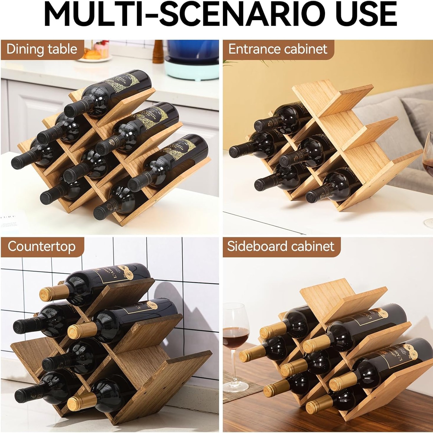 3-Tier Wooden Wine Rack (8 Bottle, Countertop)