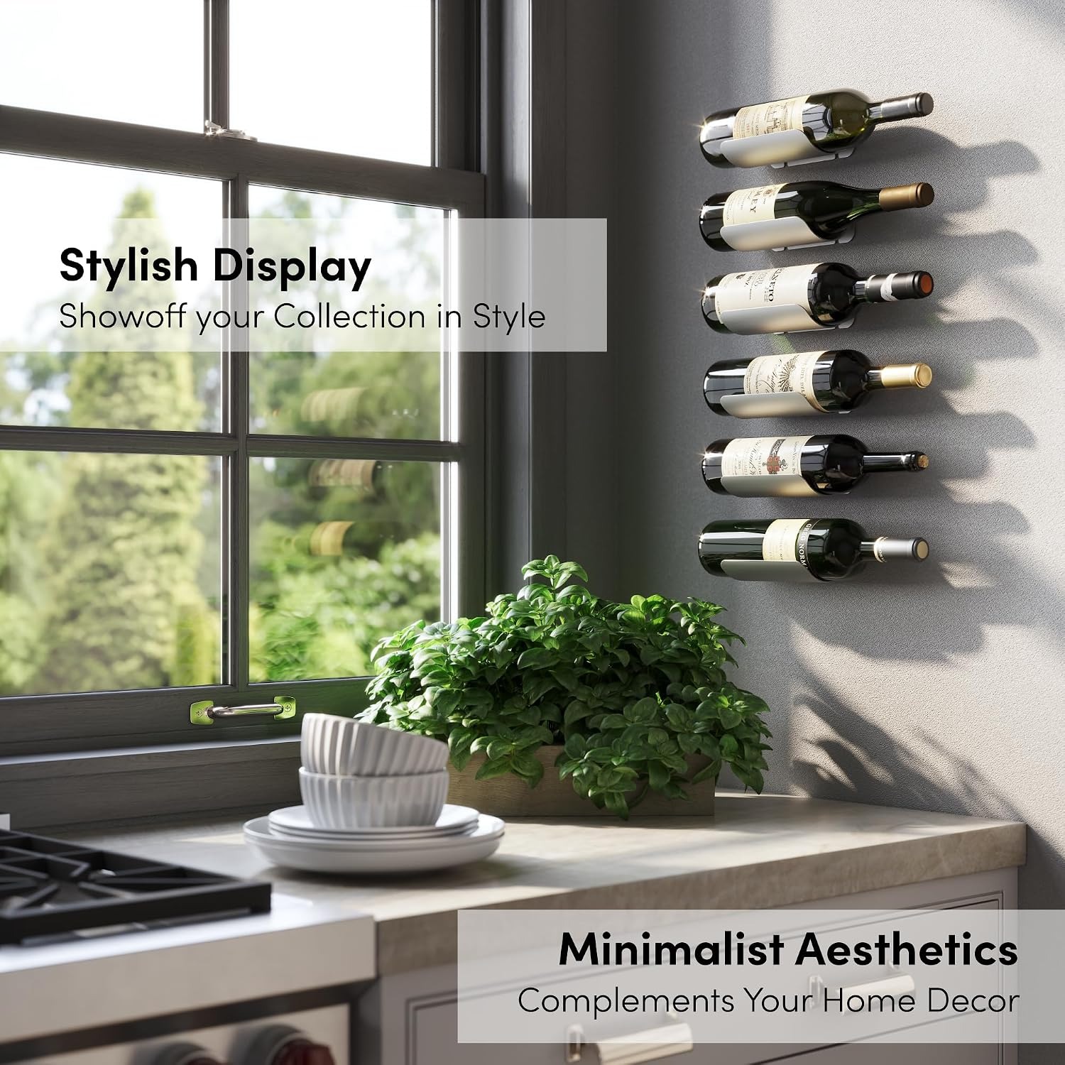 Wall Mounted Wine Bottle Rack (Set of 6, Anodised Aluminium)