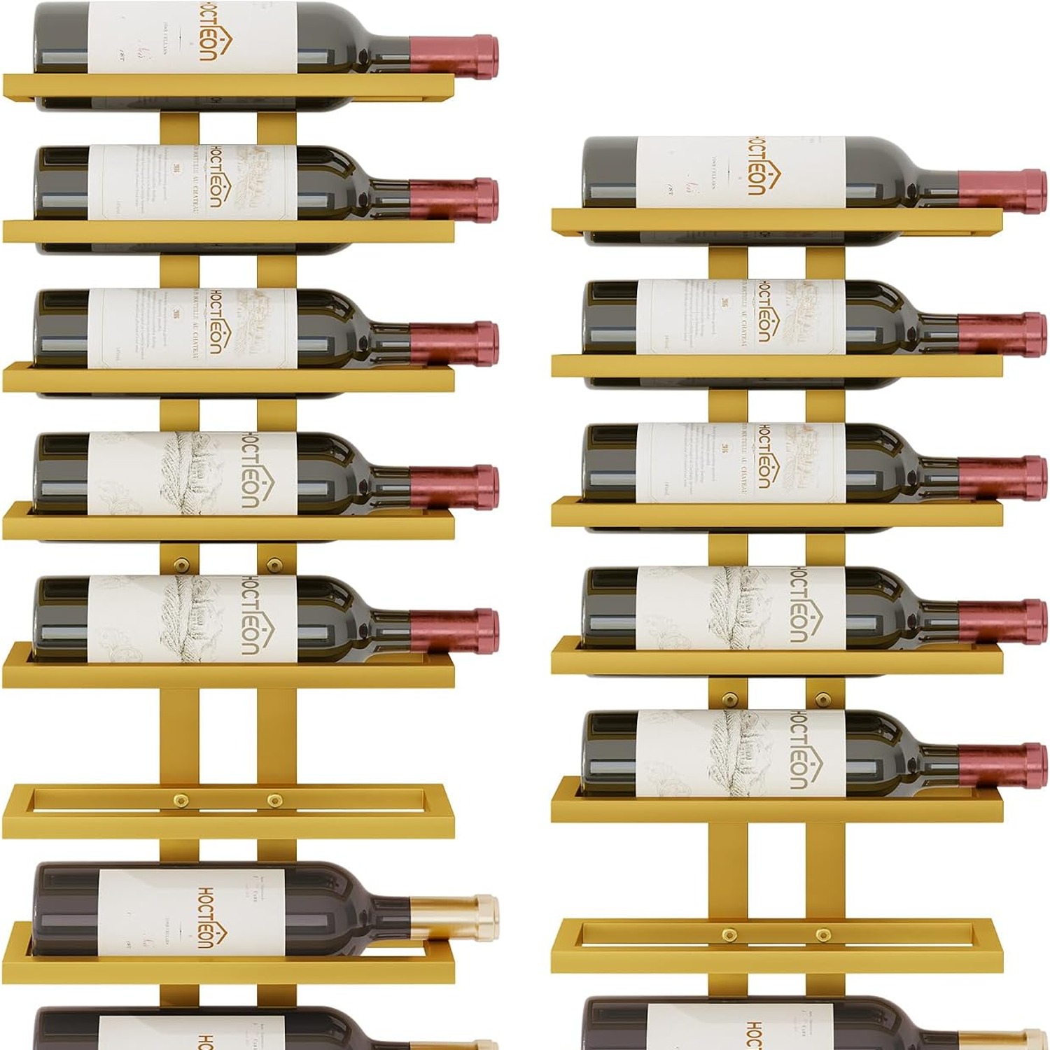 16 Bottle Wall Mounted Wine Rack Set (2 Pack, 8 Tier Each)