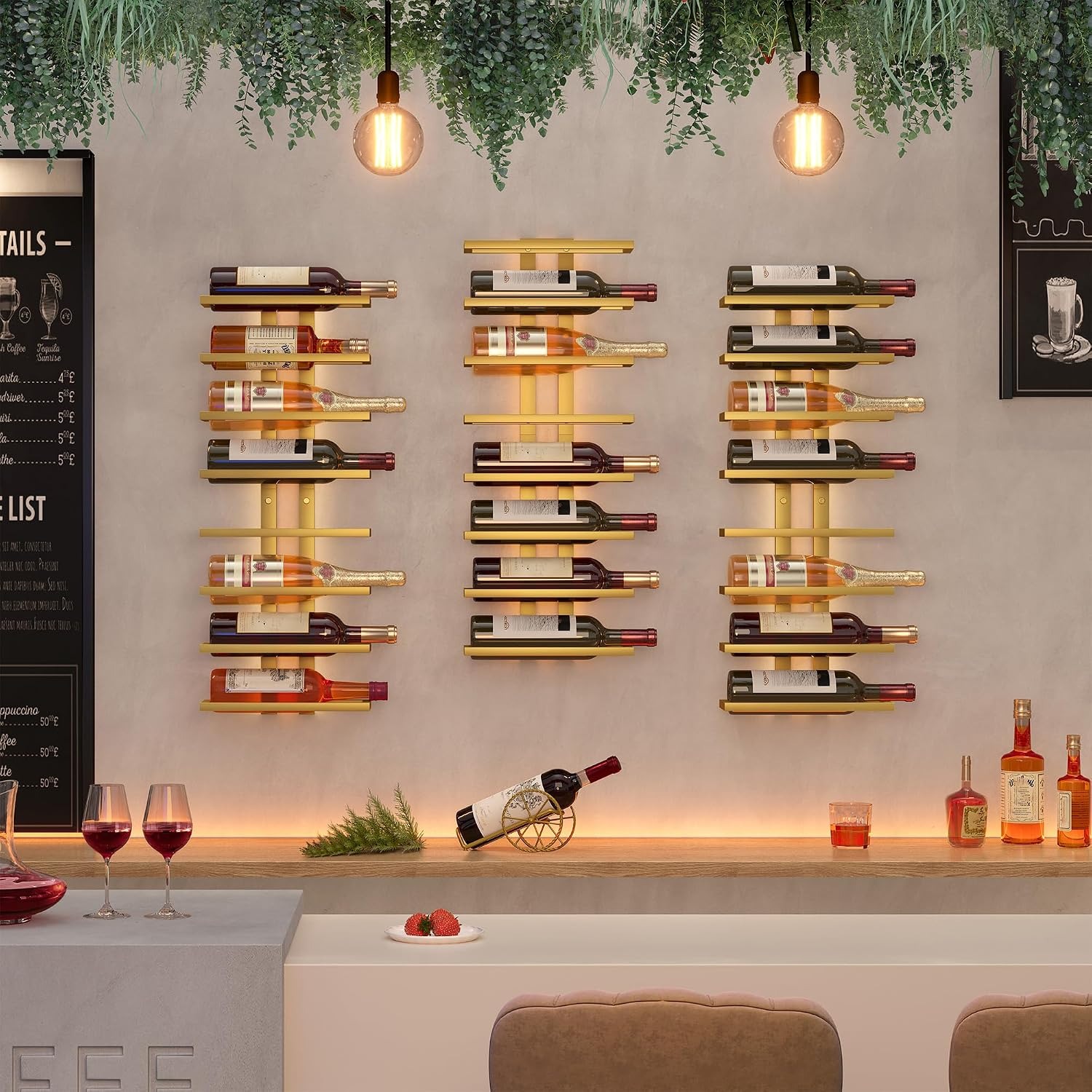 16 Bottle Wall Mounted Wine Rack Set (2 Pack, 8 Tier Each): image 3