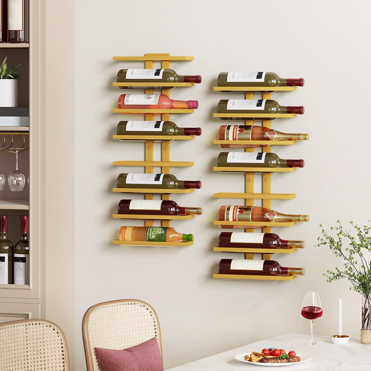 16 Bottle Wall Mounted Wine Rack Set (2 Pack, 8 Tier Each): image 4
