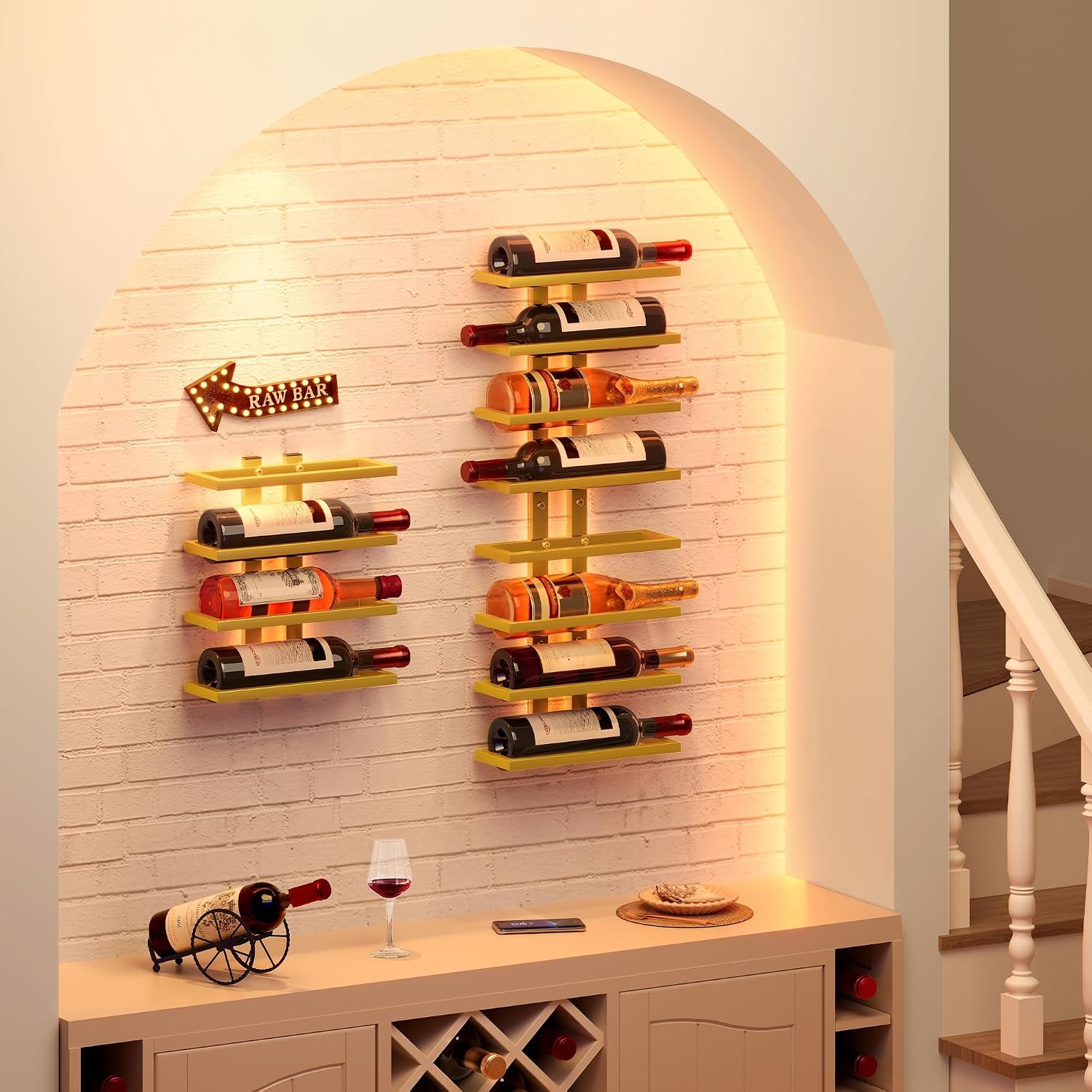 16 Bottle Wall Mounted Wine Rack Set (2 Pack, 8 Tier Each): image 5